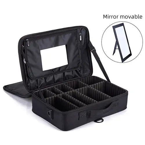 Double Layer Hard Shell Removable Mirror Makeup Korean Cosmetic Organizer Box  